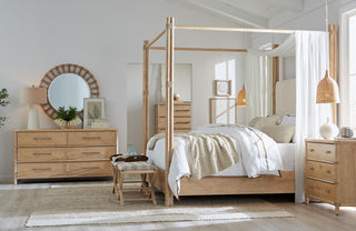 Retreat Pole Rattan King Upholstered Poster Bed WithCanopy