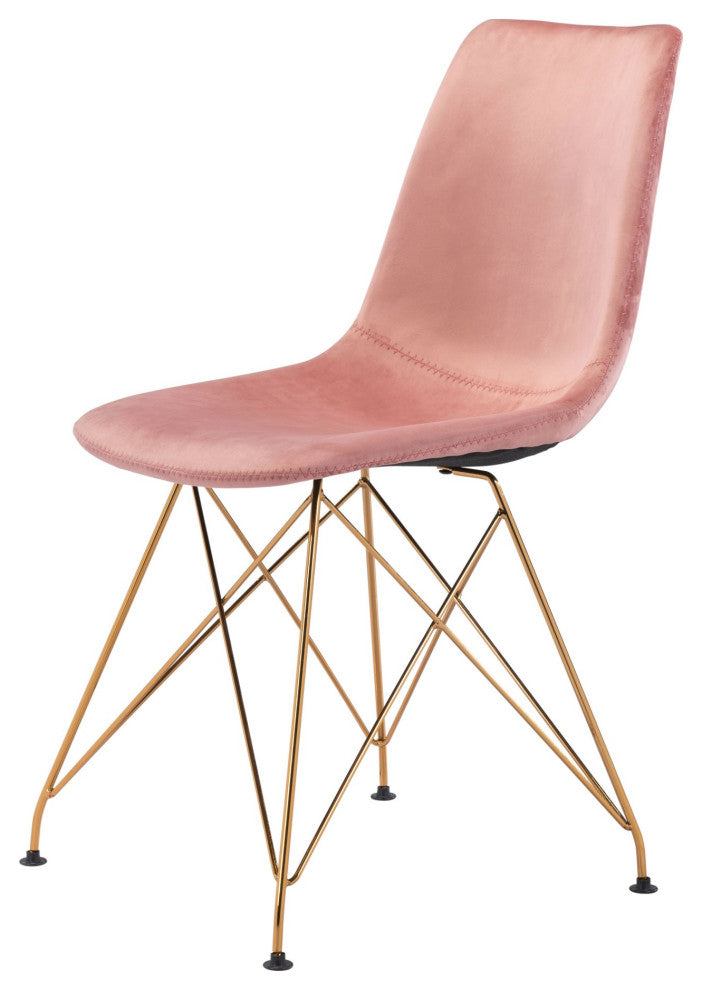 Dining Chair, Set of 4, Steel Metal, Fabric, Pink, Gold, Bar Kitchen Pub Bistro