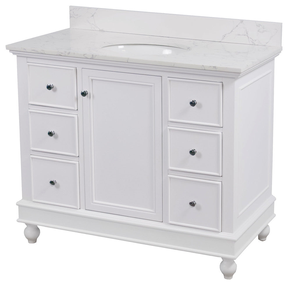 Bella 42" Bathroom Vanity, White, Engineered Marble