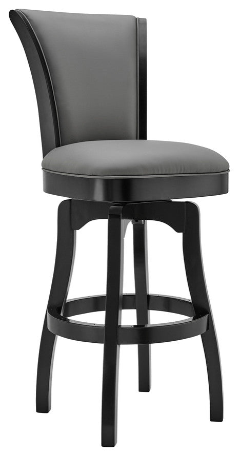 45" Gray Faux Leather And Iron Swivel Bar Height Chair
