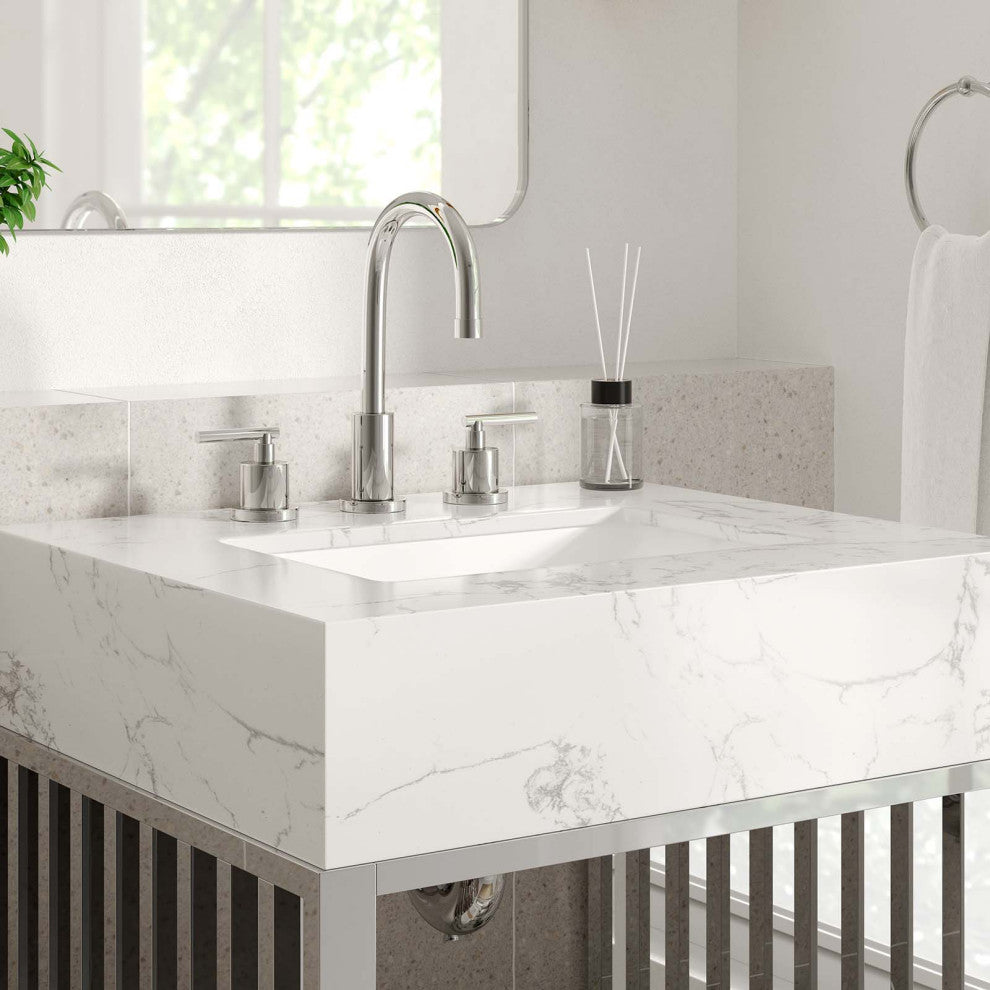 Gridiron 24" Bathroom Vanity, White Silver