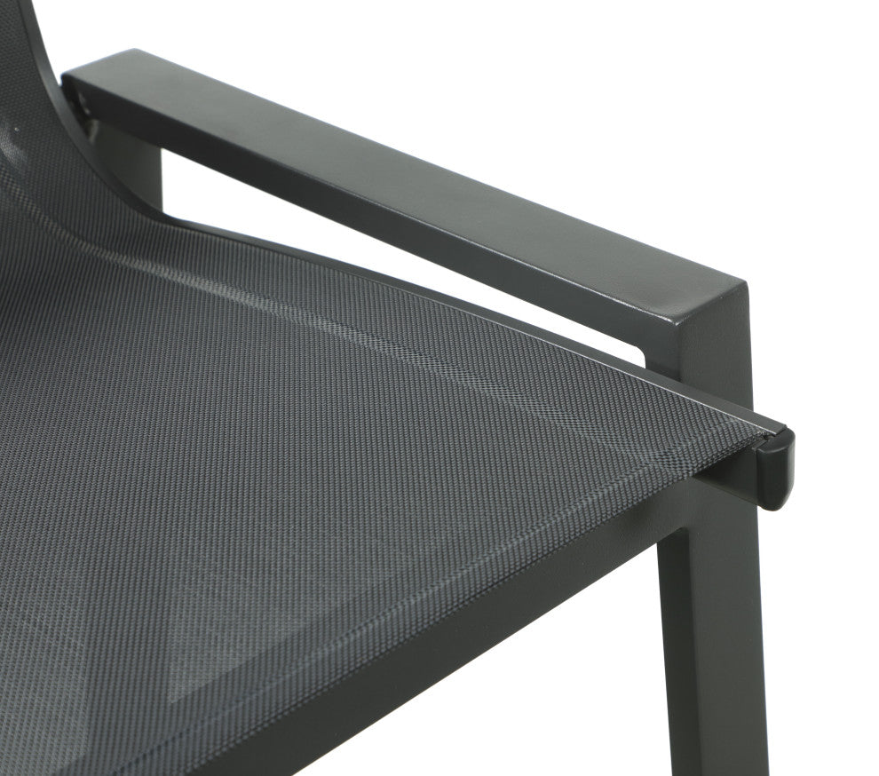 Nizuc Mesh Water Resistant Patio Aluminum Barstool (Set of 2), Black, Gray Frame