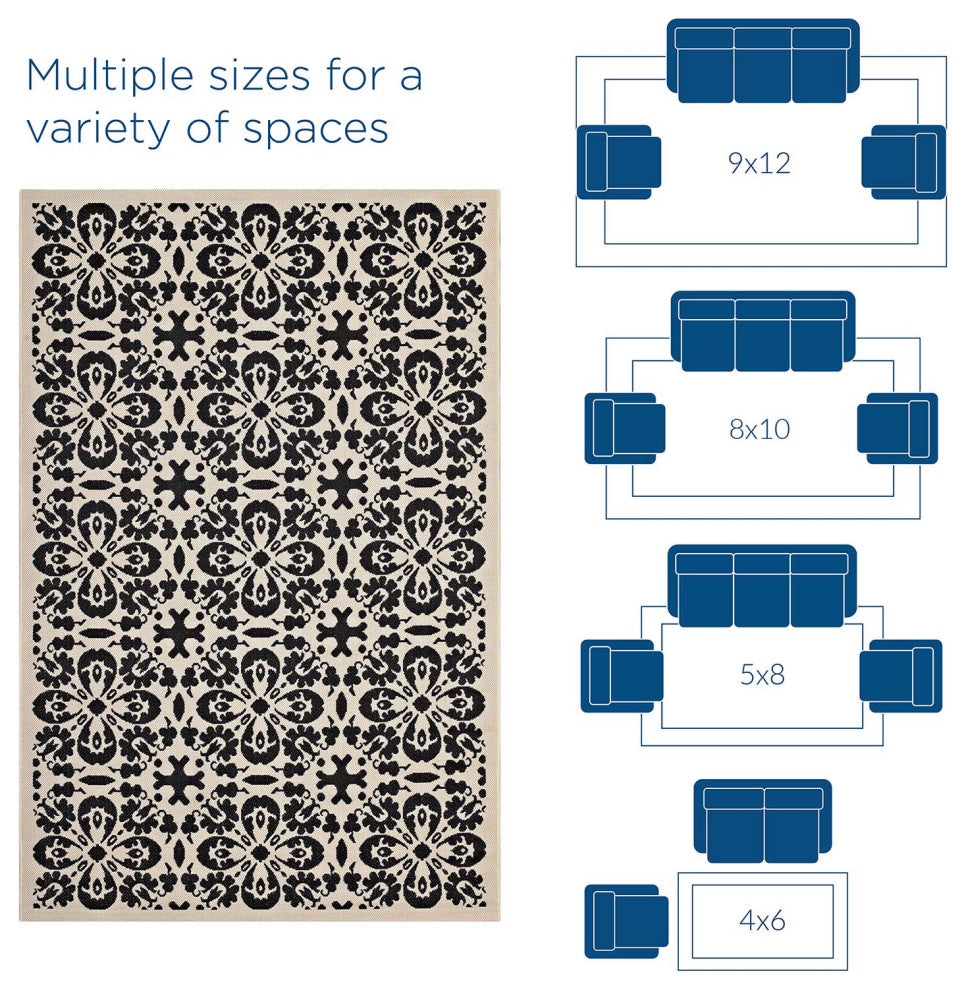 Vintage Area Rug Floor Carpet, Indoor Outdoor, Rectangular, 4x6, Black Beige