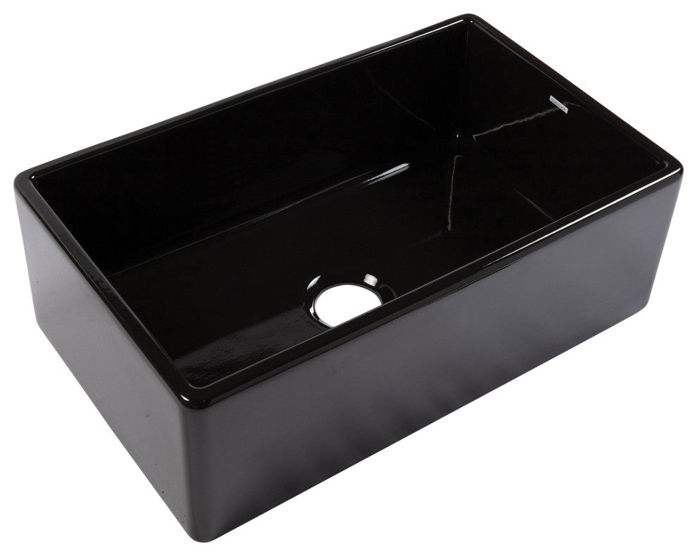 Austen Gloss Black Fireclay 30" Single Bowl Farmhouse Undermount Kitchen Sink