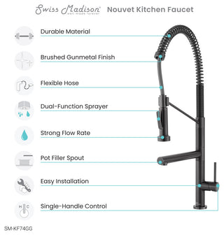 Nouvet Single Handle, Pull-Down Kitchen Faucet With Pot Filler, Gunmetal Grey
