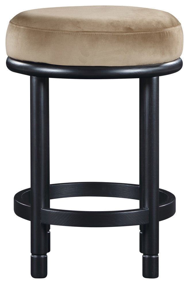 Monette Upholstered Bar and Counter Stool, Beige, Velvet, Black Finish