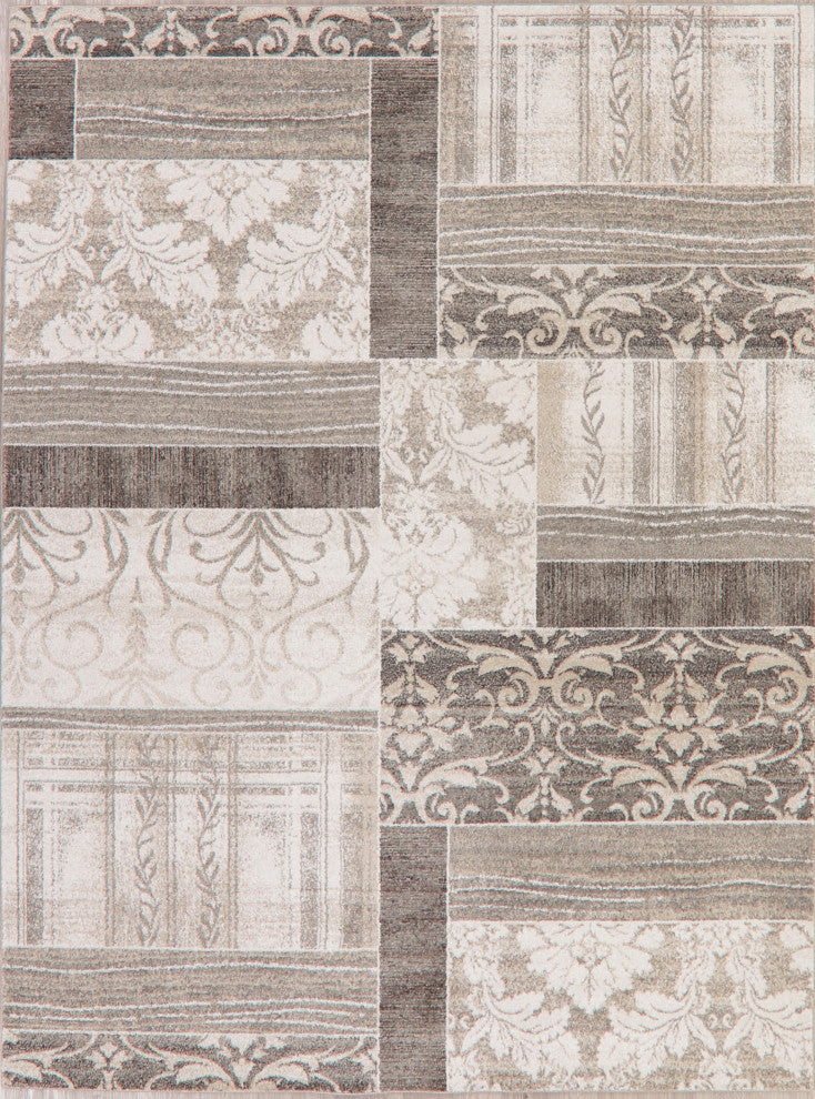 Symphony Design Patchwork Turkish Oriental Transitional Area Rug, Beige, 8 X 10