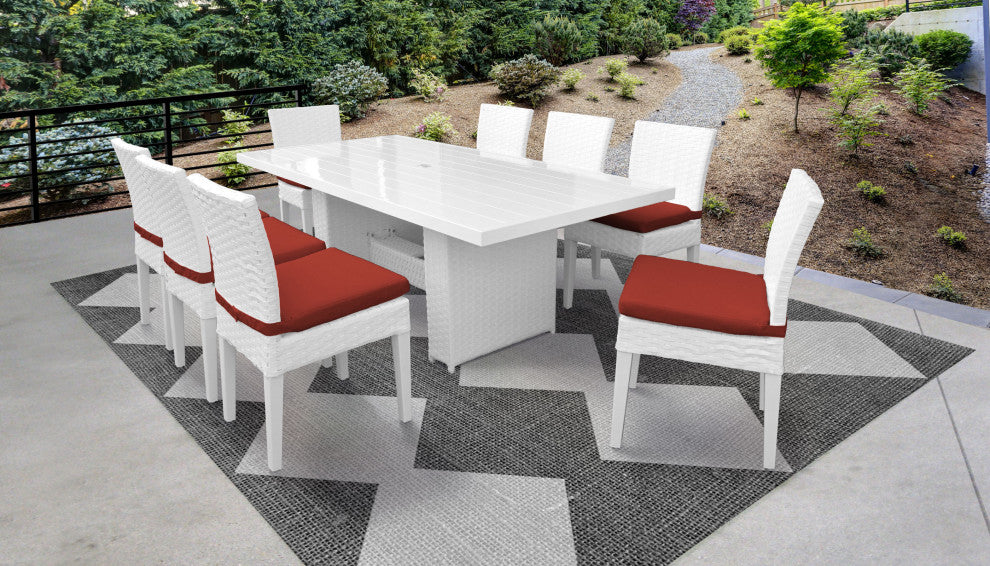 Miami Rectangular Outdoor Patio Dining Table with 8 Armless Chairs Terracotta