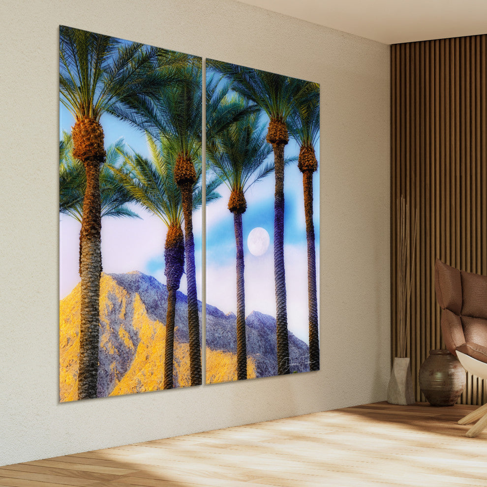 "Moonlit Oasis" Oversized Frameless Reverse Printed Tempered Art Glass Set