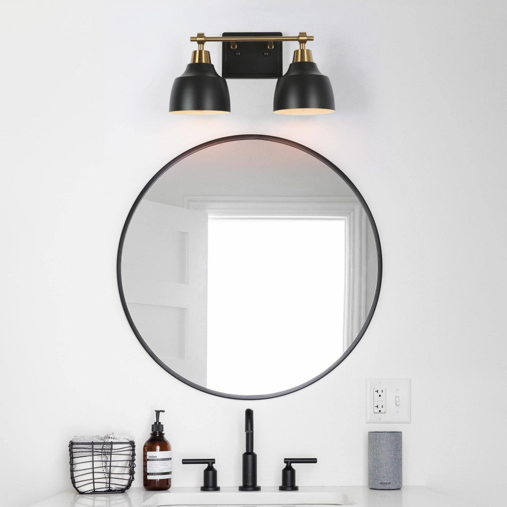 LNC 4-Light Modern Matte Black & Polished Gold Dome Vanity Lights for Bathroom, 2 Lights