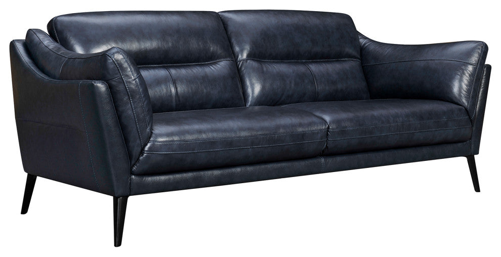 Franz 87" Modern Genuine Leather Sofa, Blue Midnight