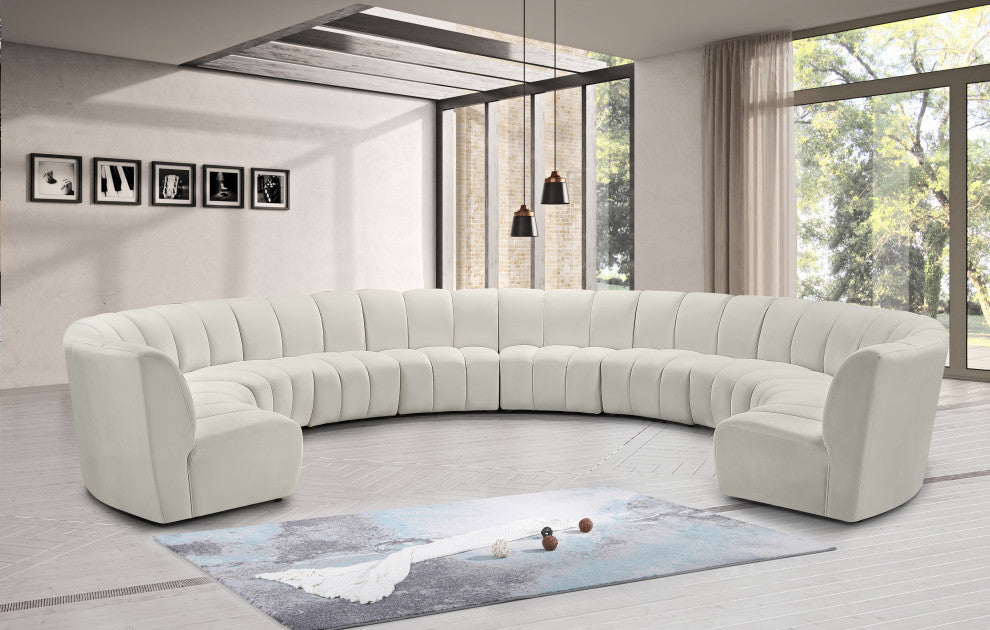 Infinity Channel Tufted Velvet Modular Chair, Cream, 10 Piece