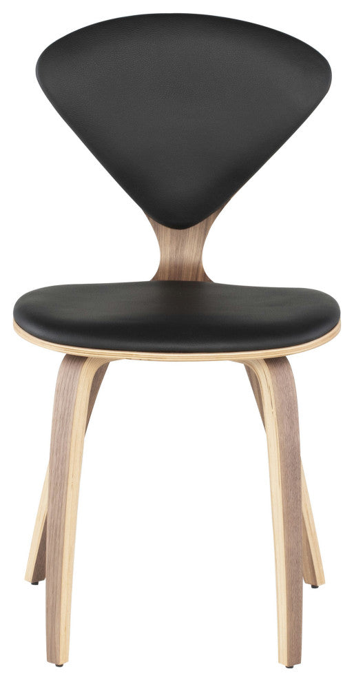 Satine Dining Chair, Molded Plywood Side Chair, Walnut Frame, Black Leather