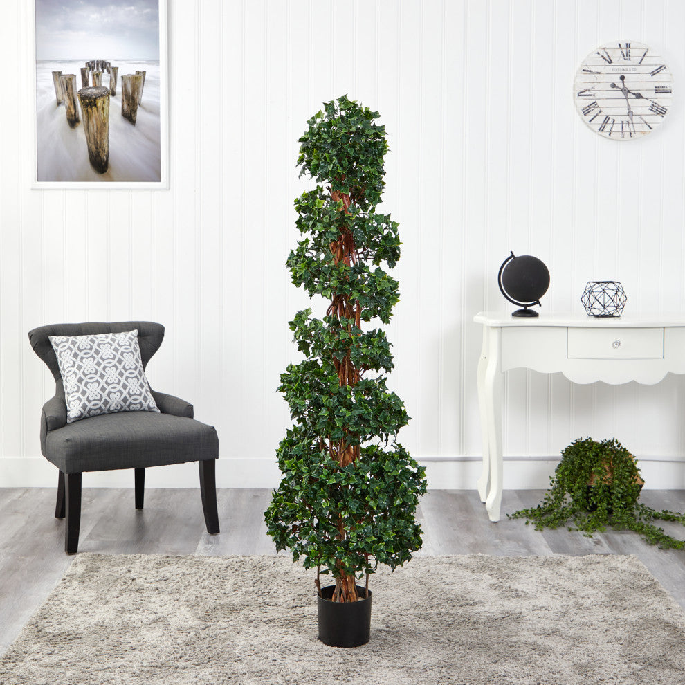 5.5' English Ivy Topiary Spiral Artificial Tree UV Resistant, Indoor/Outdoor