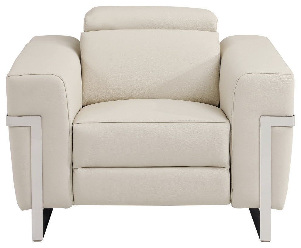 Prato Genuine Italian Leather Modern Chair, Beige
