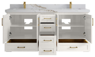 Boston 72" Double Sink Bath Vanity in Alabaster 2" Calacatta Gold