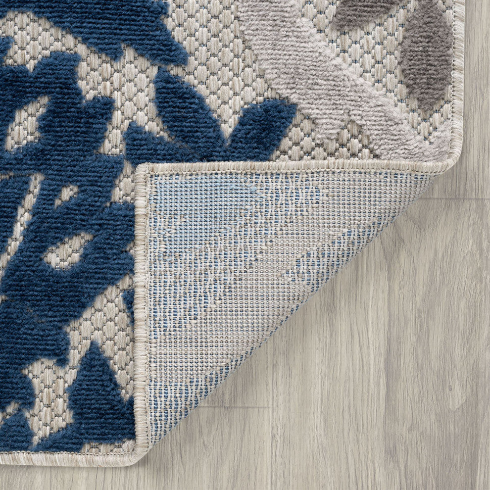 Ostro Modern Floral Area Rug, Blue & Gray, 7'11" Round