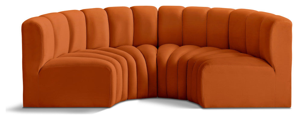 Arc Velvet Upholstered 4-Pc. Inward Curved Modular Sectional, Cognac