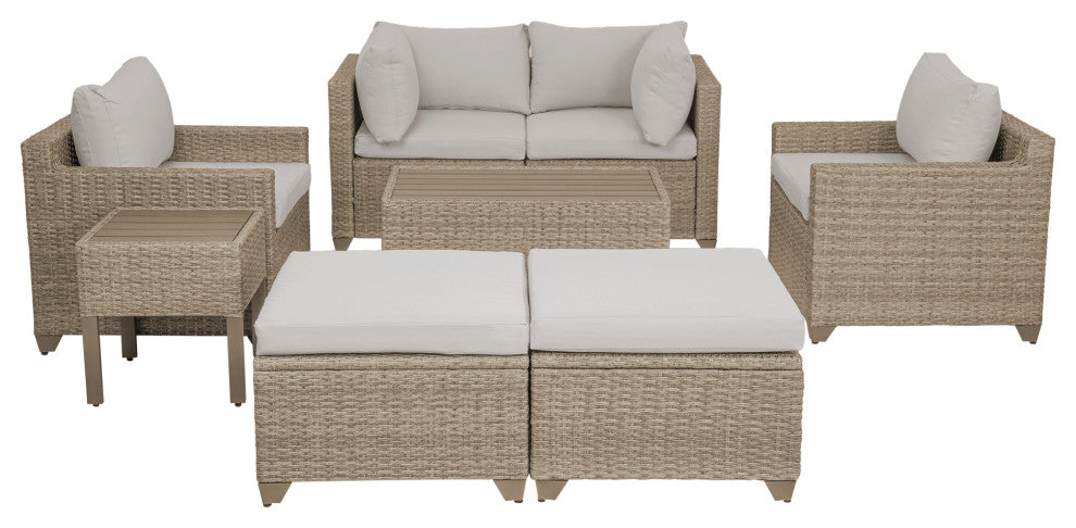 Maui 8-Piece Outdoor Conversation Set, Two Ottomans, Coffee Table, Hazel