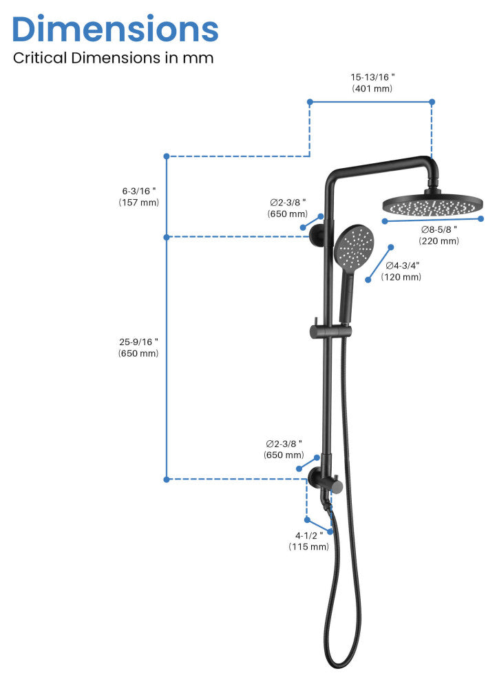 Circular Shower Column With Dual Function Shower Head, Matte Black, Without Rough in Valve
