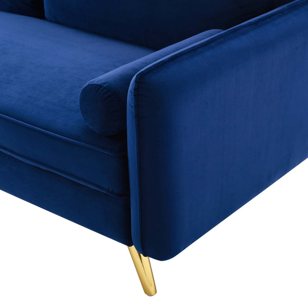 Loveseat Sofa, Velvet, Blue Navy, Modern, Living Lounge Hotel Lobby Hospitality