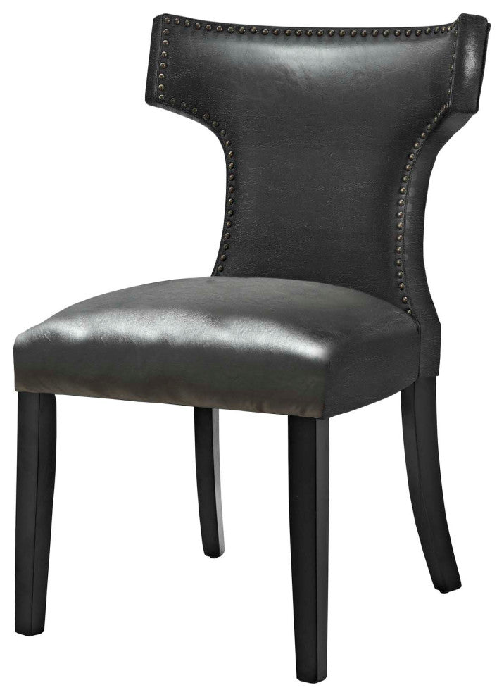 Side Dining Chair, Set of 2, Faux Leather, Black, Modern, Cafe Bistro Restaurant