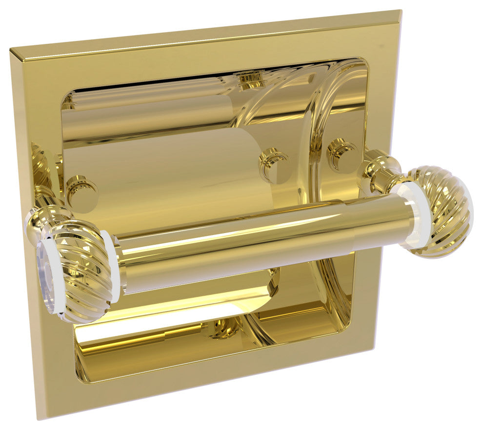 Pacific Grove Recessed Toilet Paper Holder with Twist Accent, Unlacquered Brass
