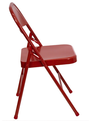 2 Pack HERCULES Series Triple Braced & Double Hinged Metal Folding Chair, Red