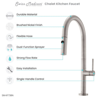 Chalet Single Handle, Pull-Down Kitchen Faucet 17.2"H, Brushed Nickel