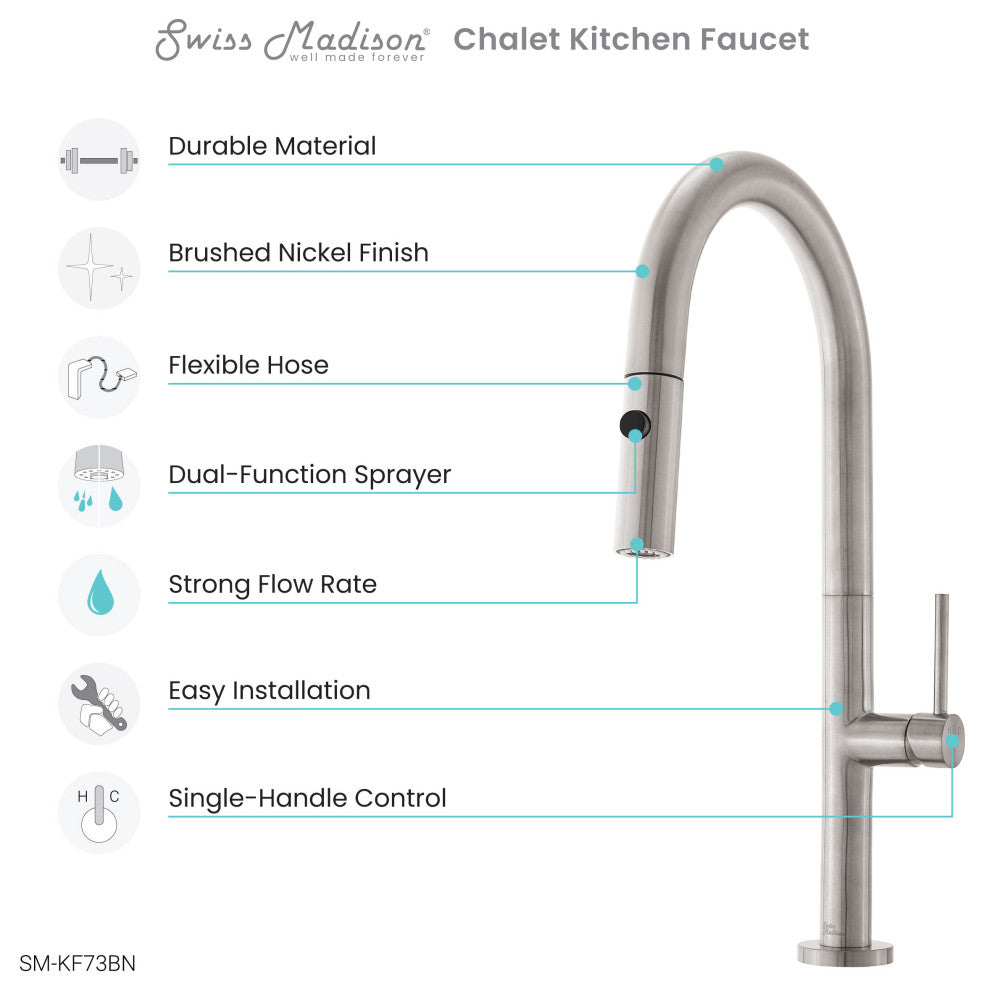 Chalet Single Handle, Pull-Down Kitchen Faucet 17.2"H, Brushed Nickel