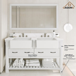 Freestanding Bath Vanity in White with White Quartz Top, 60in