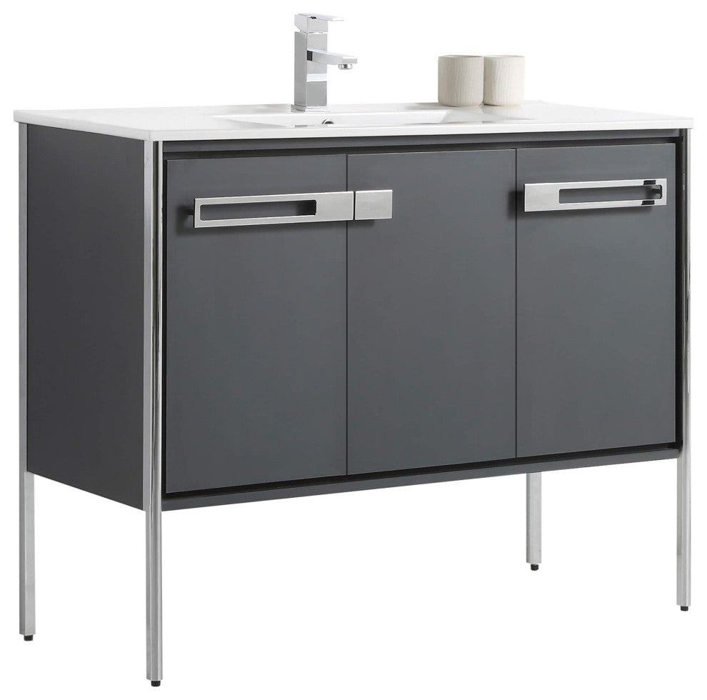 Oakville Bath Vanity, Ceramic Sink, Onix Grey, 42 Inch, Chrome Hardware