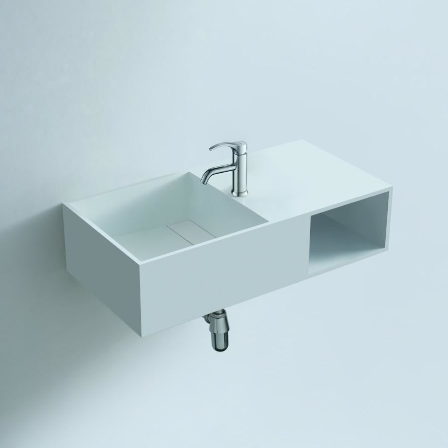 ADM Rectangular Shelved Wall Mounted Sink, White, 32", On-Right