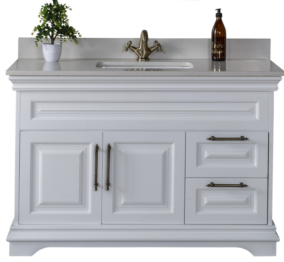 Romana Collection 48" Bathroom Vanity With Sink, Mirror, Countertop, White