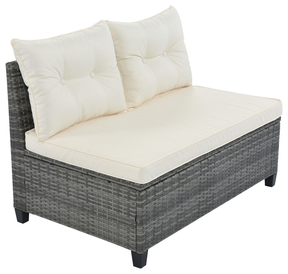 8 Pieces Outdoor Wicker Curved Patio Sectional with Coffee Table and Cushions, Beige