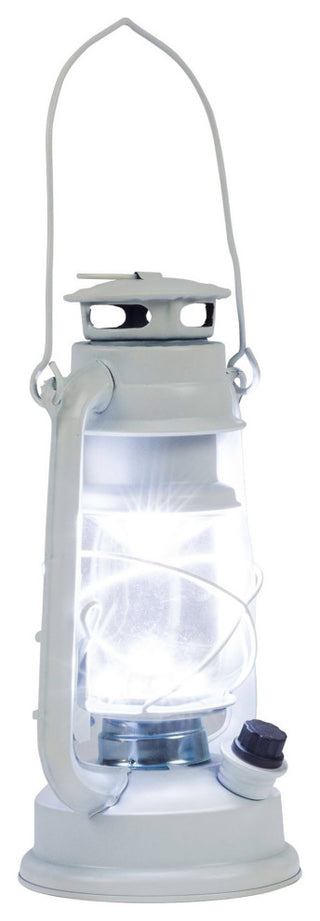 Indoor/Outdoor White Hurricane Lantern, Cool White LED Lights