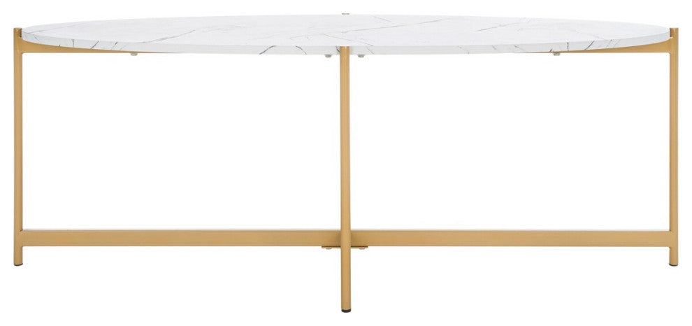 Safavieh Taliyah Oval Coffee Table, White Marble/Gold