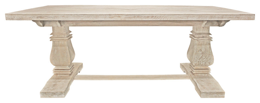 Benedict Rectangular Dining Table in Mango Solid Wood with White Wash Finish