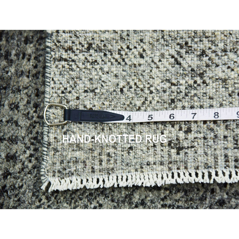 Gray Hand Knotted Modern Grass Design Natural Undyed Wool Mat Rug 2'1"x3'