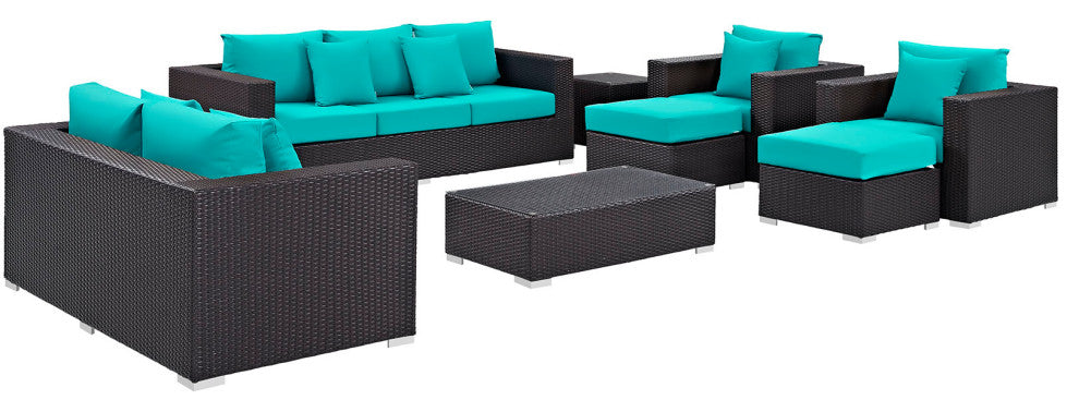 Espresso Turquoise Convene 9-Piece Outdoor Patio Sofa Set
