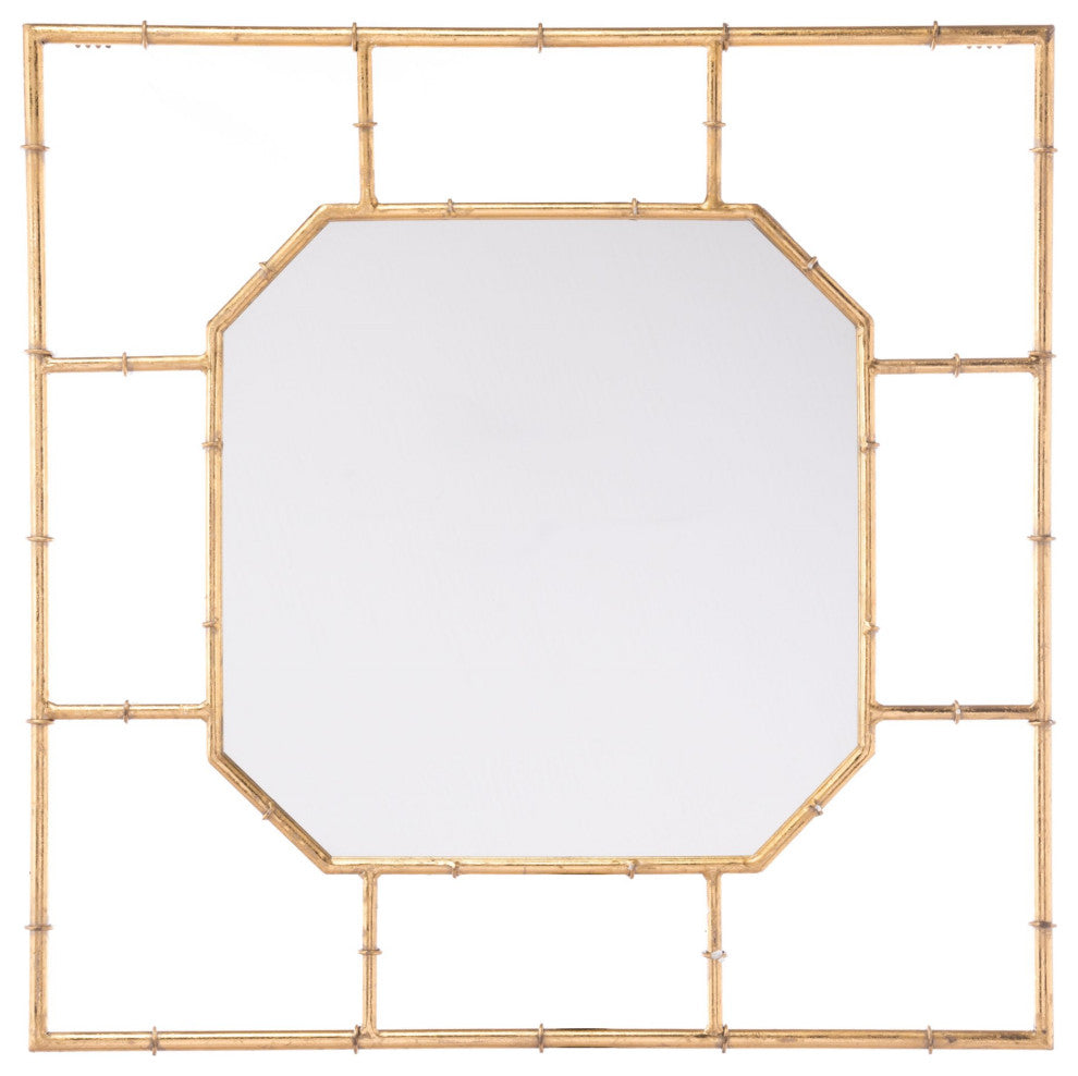 Frame Wall Mirror, Square, Glass, Steel Metal, Gold, Bedroom Living