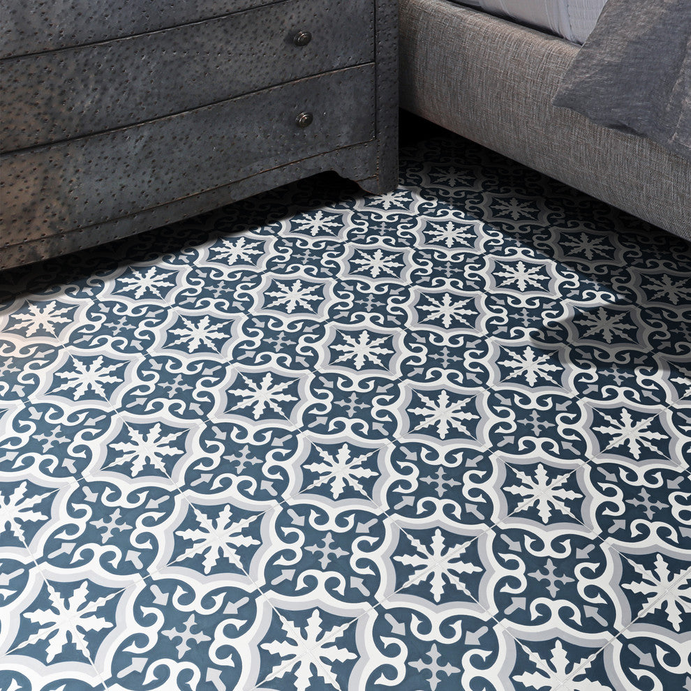 Argana Handmade Cement Tile, Navy Blue/Gray, Sample
