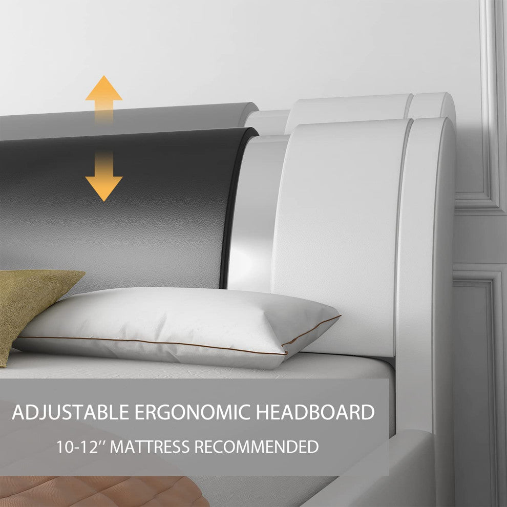 Full Bed Frame with Iron Pieces Decor and Adjustable Headboard