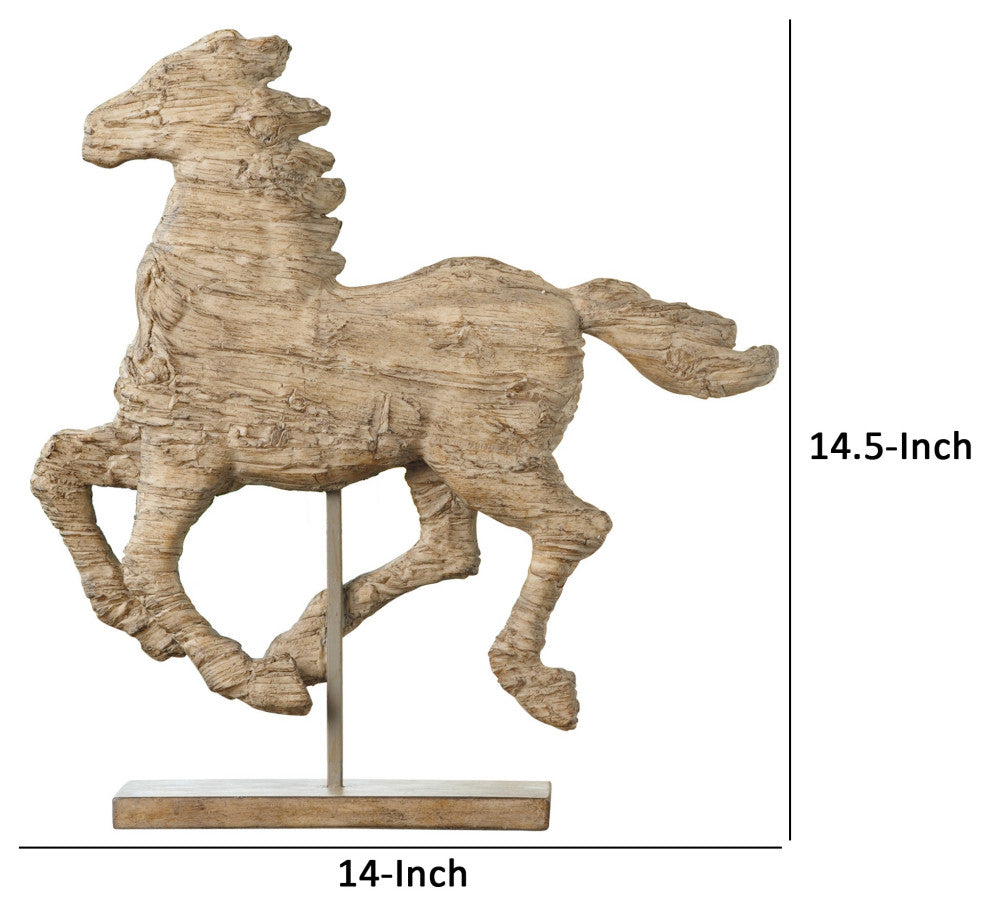 Benzara BM284976 Don 15" Horce Figurine for Tabletops, Brown Polyresin, Metal