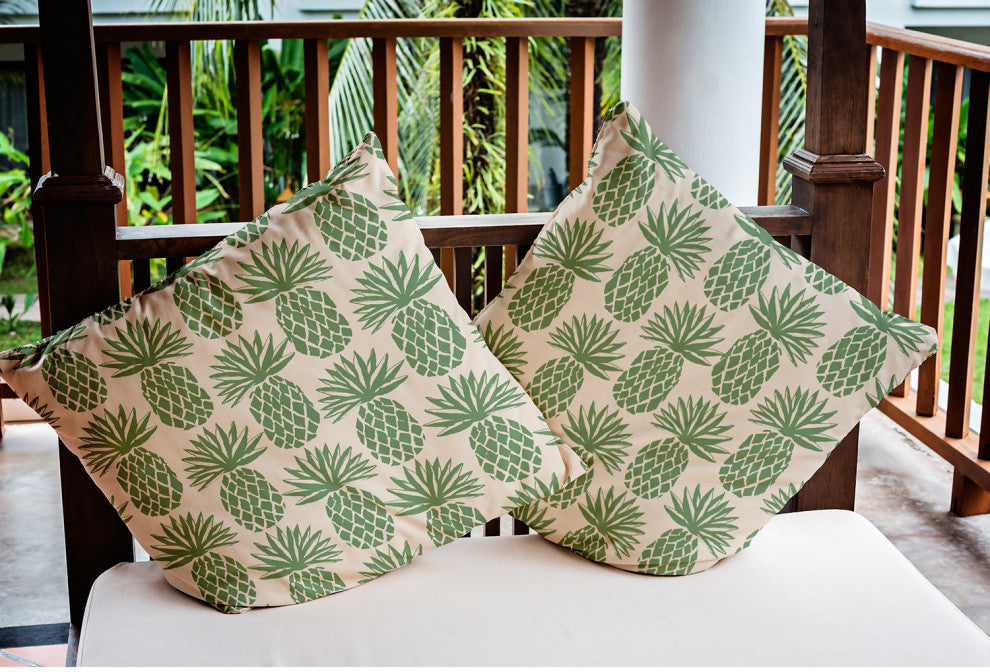18" x 18" Pineapple Stripes Indoor/Outdoor Polyester Throw Pillow, Sage
