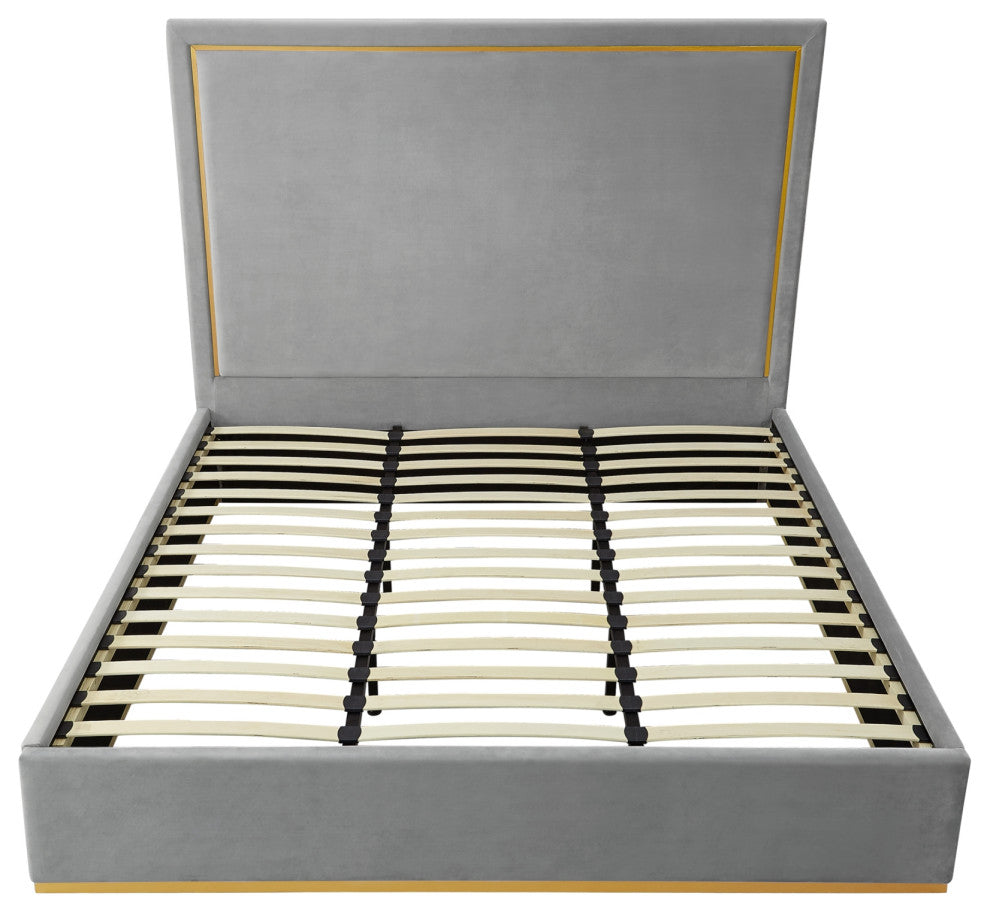 Inspired Home Marceline Bed Upholstered, Gray Velvet Queen
