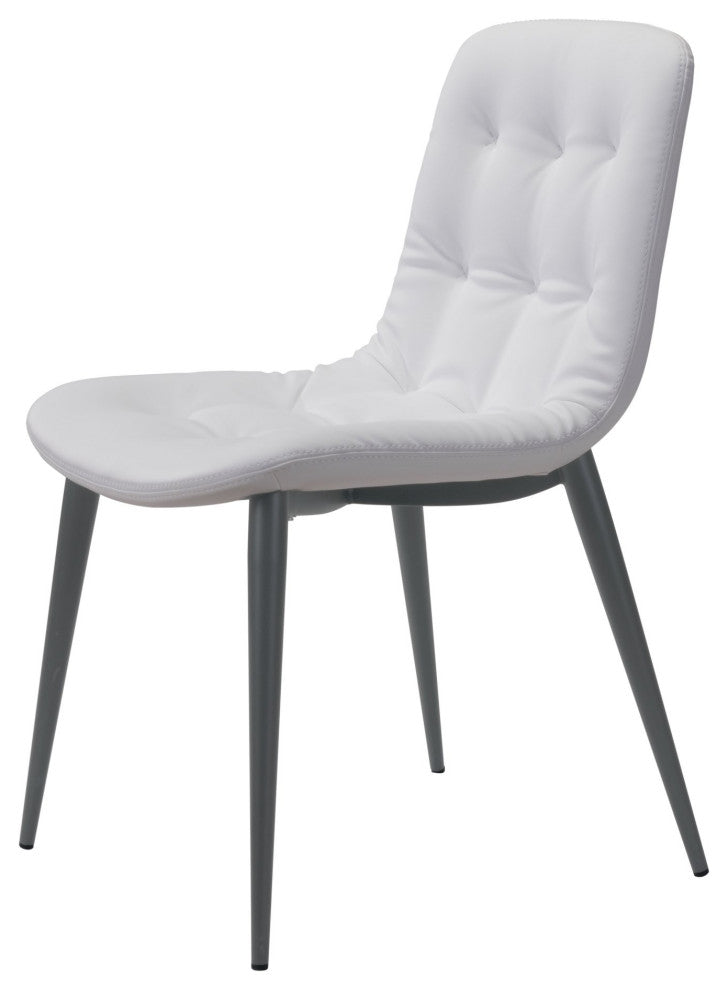 Dining Chair, Set of 2, Faux Vinyl Leather, Steel, White, Dark Gray, Cafe