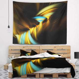 Fractal 3D Layers Yellow Blue Contemporary Wall Tapestry, 92"x78"