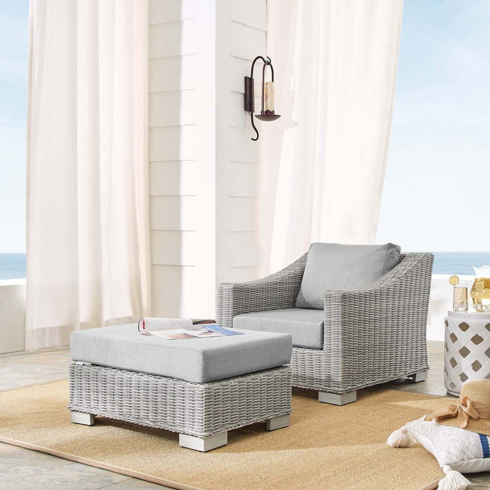 Lounge Chair and Ottoman, Sunbrella, Rattan, Wicker, Gray, Modern, Outdoor
