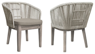 Haiti Patio Dining Chairs with Arms in Grey Acacia Wood and Rope - Set of 2